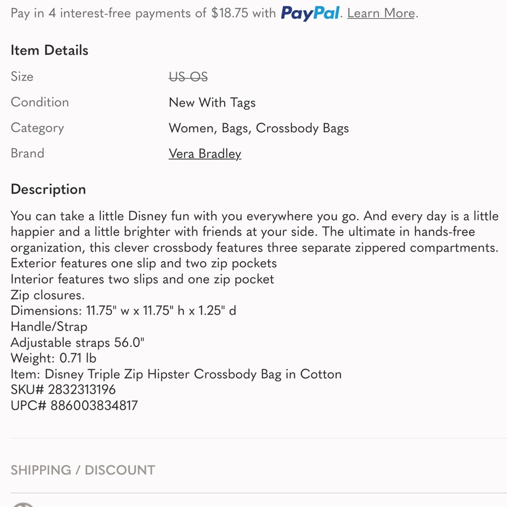 Vera Bradley x Disney | Triple Zip Hipster Crossbody Cinderella Paisley Friends - Picture 11 of 11